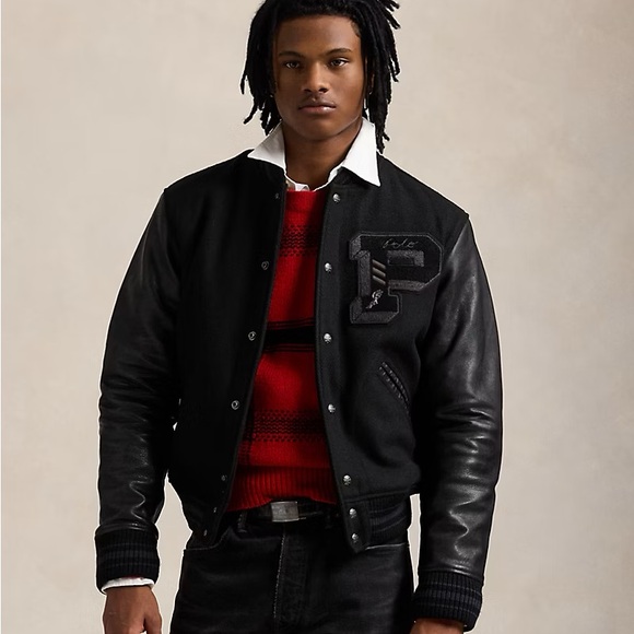 Polo Ralph Lauren Other - Polo Ralph Lauren The Iconic Letterman Jack Black Wool & Leather Bomber Jacket